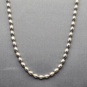 VTG 925 Sterling Silver Oval Beaded Chain Necklace 17" Spring Ring Clasp